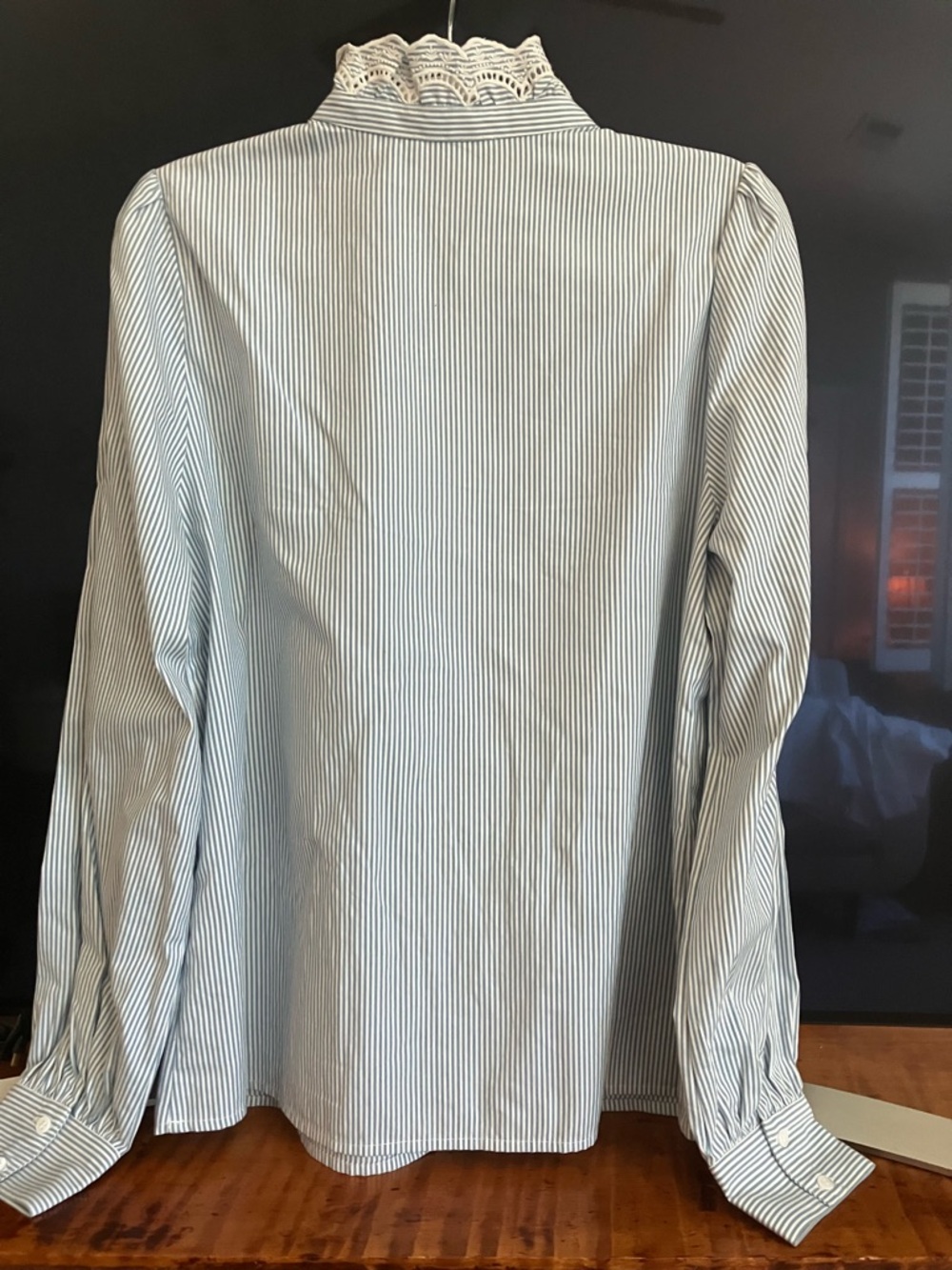 Sezane Chlo Blouse in ecru and blue pinstripes, size 10, 42 - Picture 5 of 5